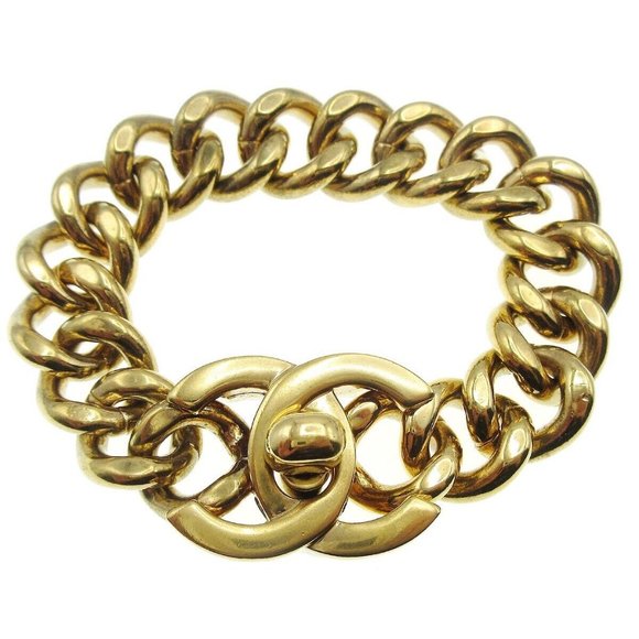 CHANEL Bracelet Bangle AUTH Coco Mark chain Logo Vintage Rare GOLD